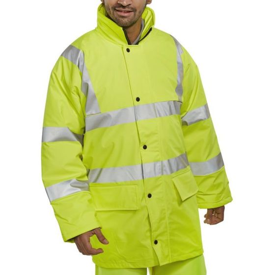 Hi-Vis Lined Jacket Breathable Fabric c/w Poly-PU Coating Saturn Yellow