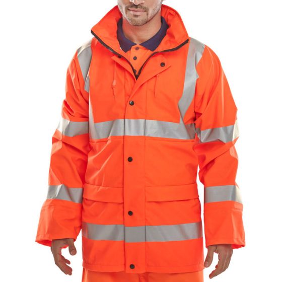 Super B-Dri Breathable Jacket Polyester/PU Coating Zipped Front Orange