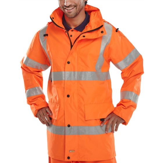 Jubilee Jacket Hi -Vis Class 3 Two Way Front Zip Detachable Hood Orange