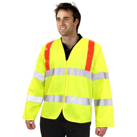 Long Sleeved Jerkin Hi-Vis Class 3 Velcro Fastening Sat Yellow/Red Tape