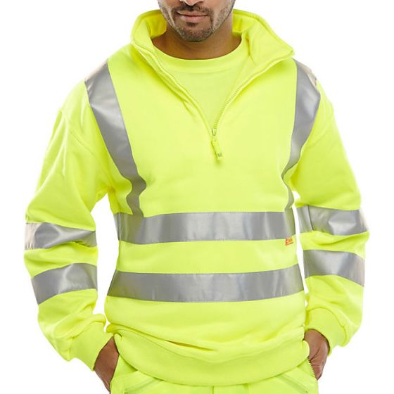 Sweatshirt Fleece Fabric Quarter Zipped Hi-Vis Class 3 Saturn Yellow