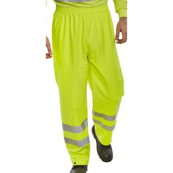 Hi-Vis Over-Trousers Elasticated Waist Polyester PU Coated Saturn Yellow