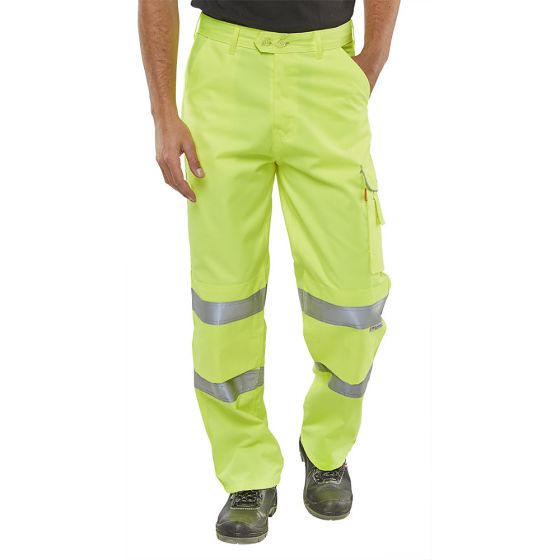 Poly Cotton Trousers Hi-Vis EN471 Class 1 Saturn Yellow Reg Leg