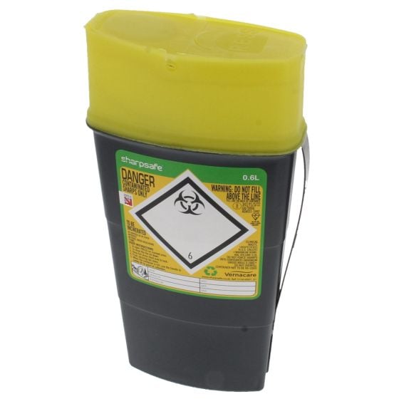 Sharps Bin with Semi Translucent Lid - Contents Visible when Full 0.6L Capacity