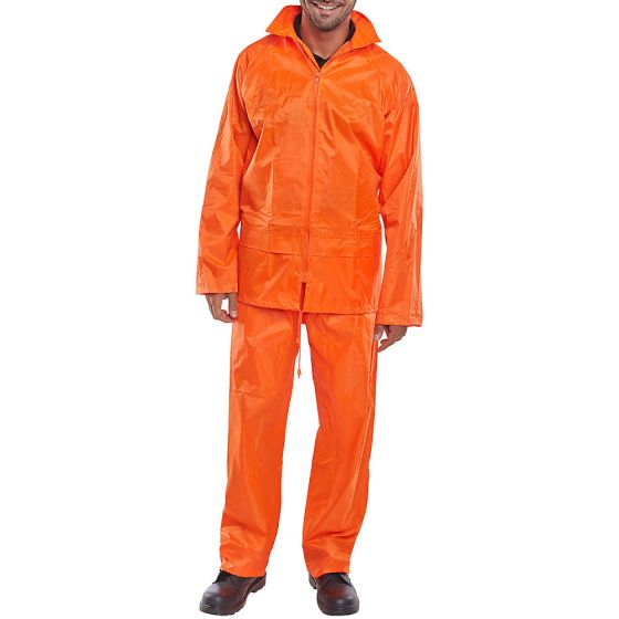 Nylon B-Dri PVC Suit Zip Front Jacket & Elasticated Trouser Orange