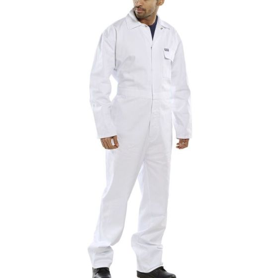 Boiler-suit Pre-Shrunk Cotton Drill Concealed Stud Front White