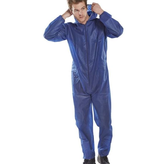 Disposable Boiler-suit PolyProp Fabric Elastic Hood Waist & Cuffs N/Blue