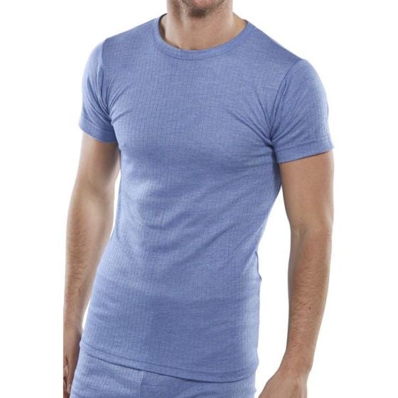 Thermal Vest Base Layer Short Sleeve Soft Polyester Viscose Fabric Blue