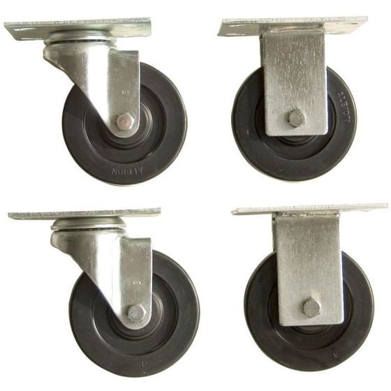 Set of 4 Rubber Castor Wheels - 2 x Fixed & 2 x Swivel Castors