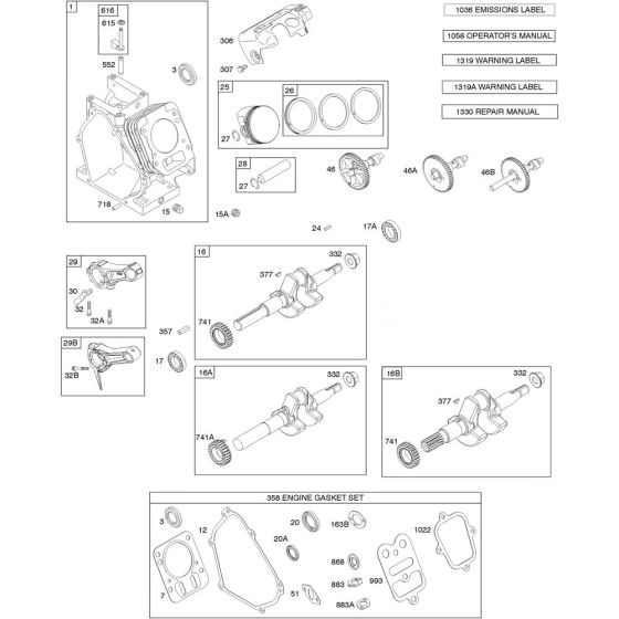 Camshaft, Crankshaft, Cylinder and Piston Assembly for Briggs and Stratton Model No.12S492-0070-F8 Horizontal Shaft Engine