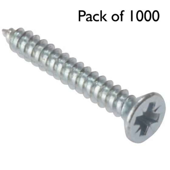 Self Tapping Screws, Pozidriv (Countersunk Head) Size: No.4x3/8" - Pack of 1000