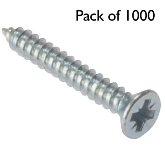 Self Tapping Screws, Pozidriv (Countersunk Head) Size: No.8x3/8" - Pack of 1000