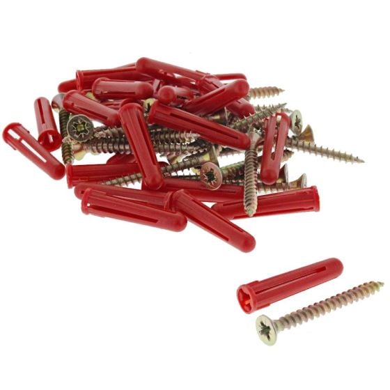 Screw and Red Plug 50 Pack (25x Screws, 25x Red Plugs)