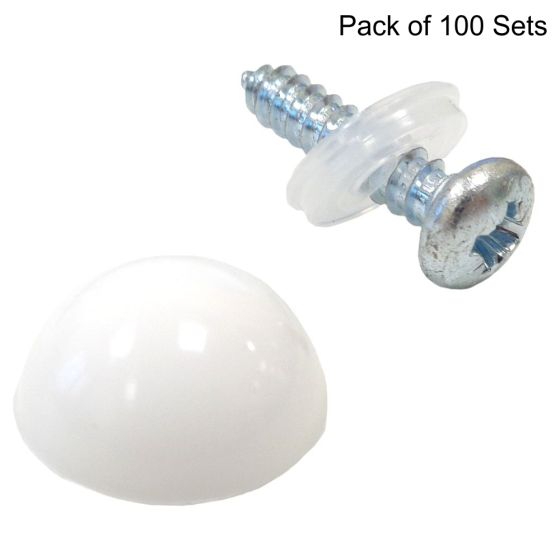 Cap Dome & Screws, White, Size: 8x3/4", Pack of 100 Sets