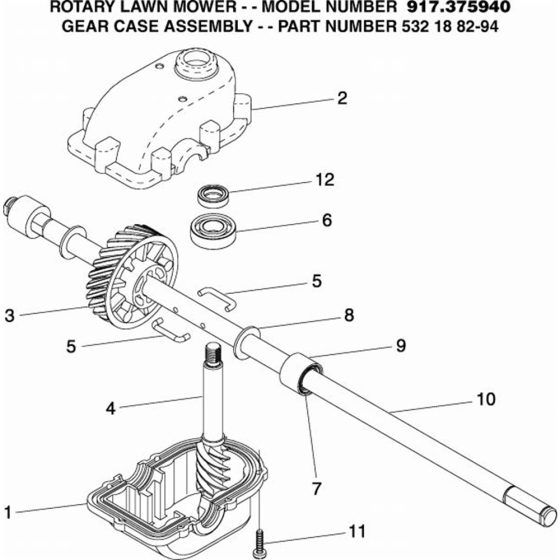 Gear Case for Husqvarna 917.375940 Lawn Mowers