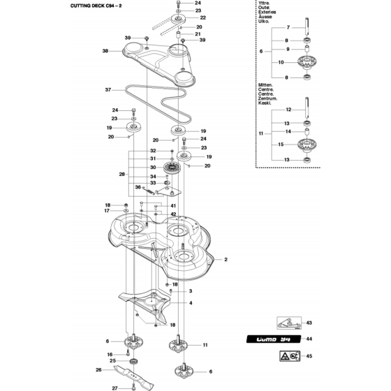 94cm Cutting Deck Assembly-2 for Husqvarna Cutting Deck Combi 94, R200-Series Riders