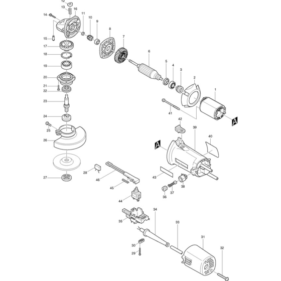 Main Assembly for Makita 9520NB Angle Grinder