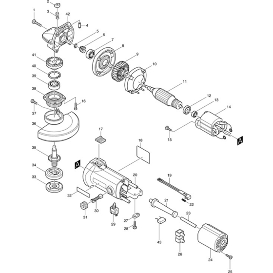 Main Assembly for Makita 9527NB Angle Grinder