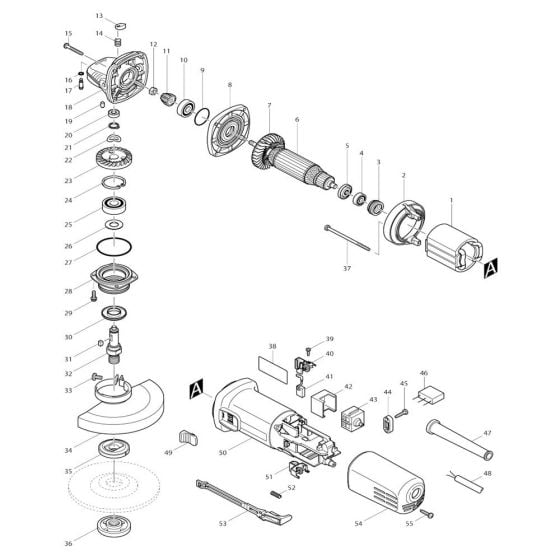 Complete Assembly for Makita 9558NB Angle Grinder