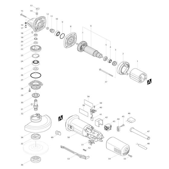 Complete Assembly for Makita 9558NBR Angle Grinder