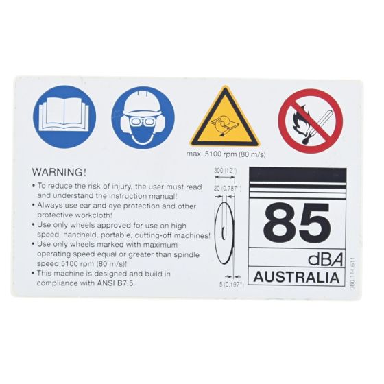 Saftey Label for Makita DPC6400 Disc Cutter - 980 114 611