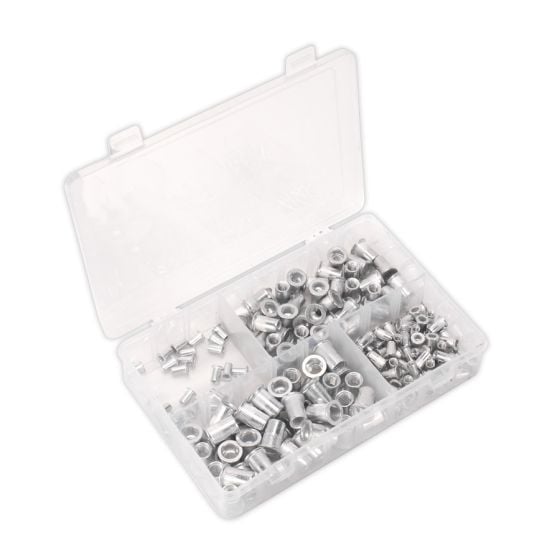 Threaded Insert (Rivet Nut) Assortment 200pc M4-M8 Splined Metric Sealey Part No. AB073TI