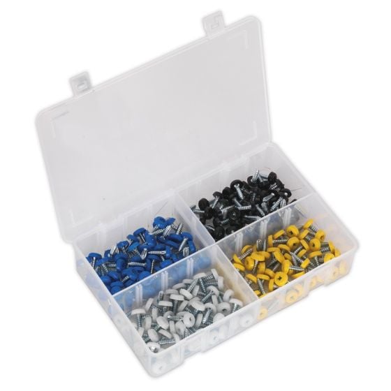 Number Plate Screw Assortment 200pc 4.8mm x 18mm Plastic Enclosed Head Sealey Part No. AB076NP