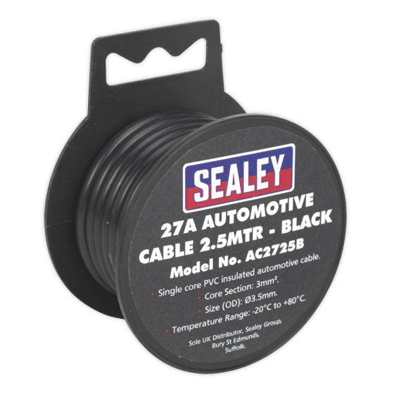 Automotive Cable Thick Wall 27A 2.5mtr Black Sealey Part No. AC2725B