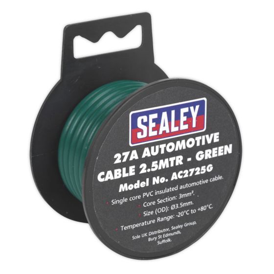 Automotive Cable Thick Wall 27A 2.5mtr Green Sealey Part No. AC2725G