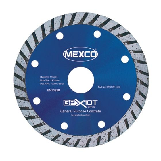 Mexco 115mm Diamond Blade Concrete X10 Turbo Rim Grade