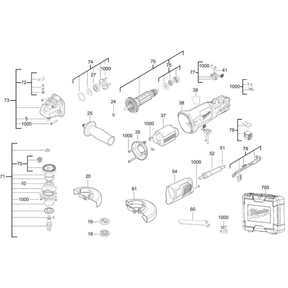 Complete Assembly for Milwaukee AG800 Angle Grinder