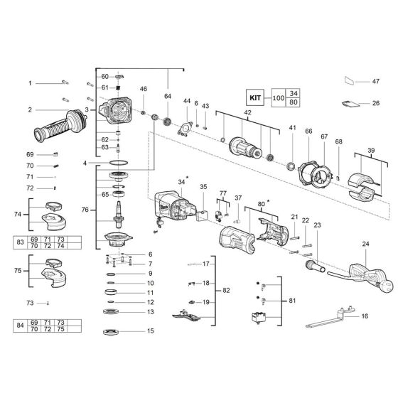 Complete Assembly for Milwaukee AGV13 Angle Grinder