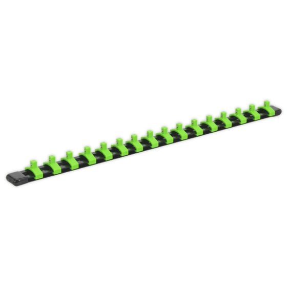 Socket Retaining Rail with 16 Clips 1/4"Sq Drive - Hi-Vis Green Sealey Part No. AK27052HV