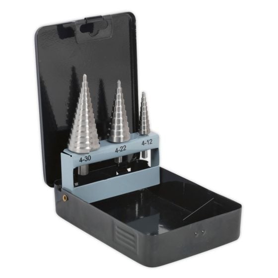 HSS 4341 Step Drill Bit Set 3pc Double Flute Sealey Part No. AK4746