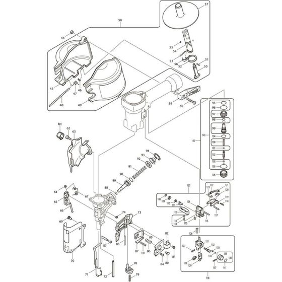 Main Assembly Part 2 for Makita AN620H Pin Nail Guns
