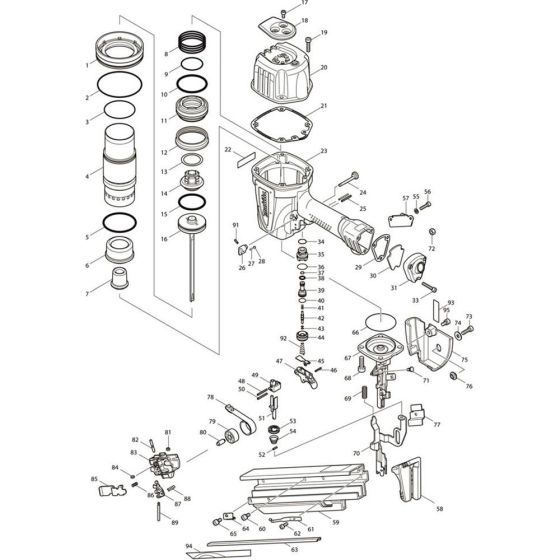 Main Assembly for Makita AN943 Pin Nail Guns
