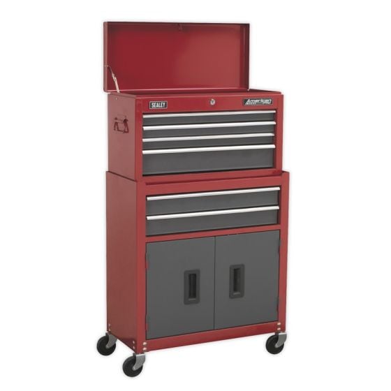 Topchest & Rollcab Combination 6 Drawer with Ball Bearing Slides - Red/Grey Sealey Part No. AP2200BB