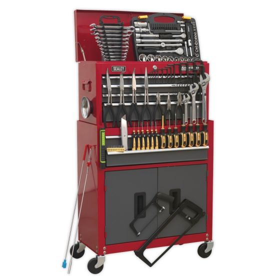 Topchest & Rollcab Combination 6 Drawer with Ball Bearing Slides - Red/Grey & 128pc Tool Kit Sealey Part No. AP2200BBCOMBO