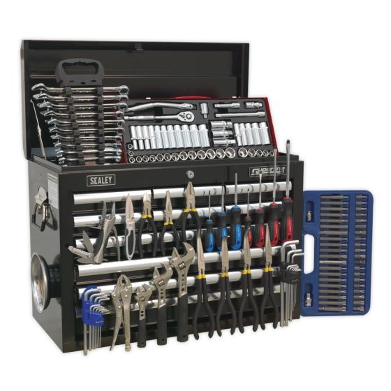 Topchest 10 Drawer with Ball Bearing Slides - Black & 138pc Tool Kit Sealey Part No. AP33109BCOMBO