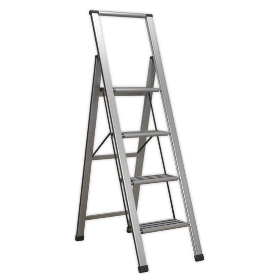 Aluminium Professional Folding Step Ladder 4-Step 150kg Capacity Sealey Part No. APSL4