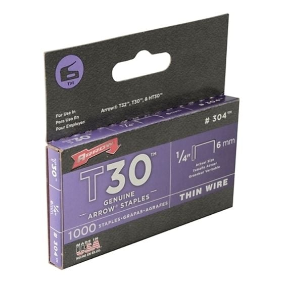 T30 Staples 6mm (1/4in) Box 1000 by Arrow - A304