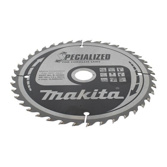 Makita 165mm x 20mm Circular Saw Blade, Specialized TCT, 40 Teeth - OEM No. B-32960