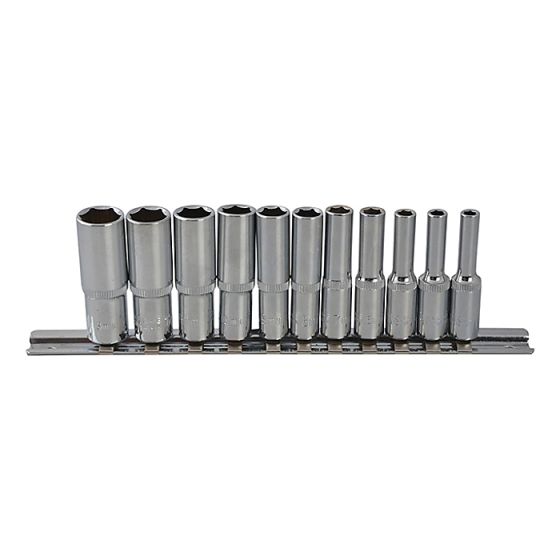 Deep Socket Set of 11 Metric 1/4in Square Drive by BlueSpot - 1540