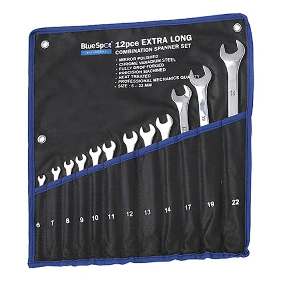 Extra Long Combination Spanner Set of 12 Metric 6 to 22mm by BlueSpot - 4124