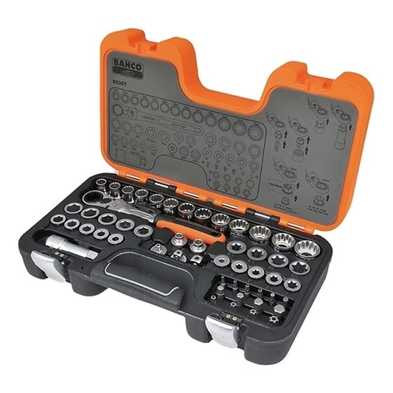 S530T Pass-Through Socket Set of 53 Metric 1/2in Drive by Bahco - S530T