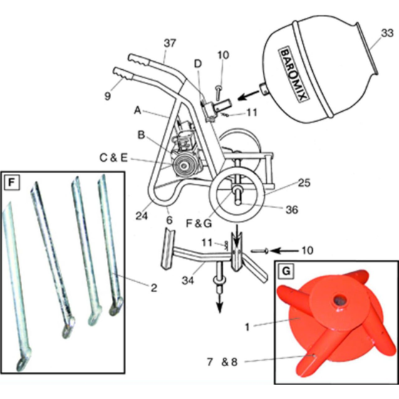 Electric Main Assembly for Belle Baromix Minor Concrete Mixer