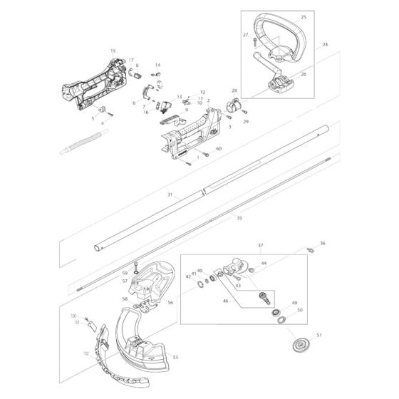 Handle, Pipe, Shield Assembly for Makita BC300LD Brushcutter