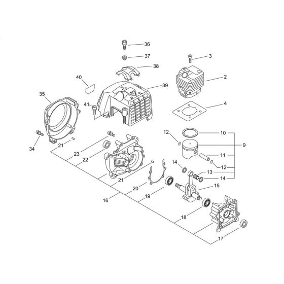 Cylinder, Piston, Crankcase for ECHO BCLS-510ES Brushcutter