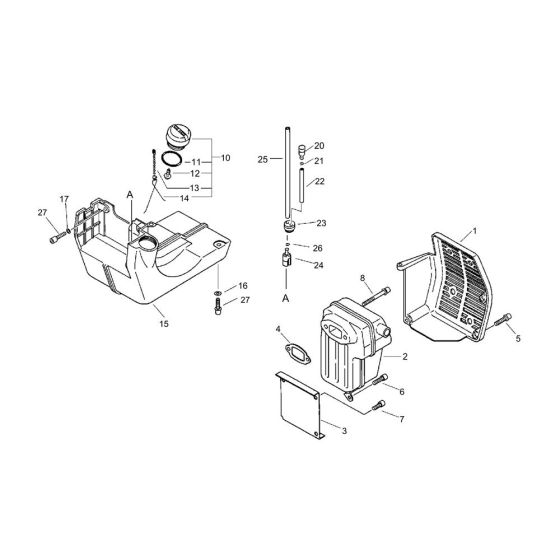 Muffler, Fuel Tank for ECHO BCLS-580 Brushcutter