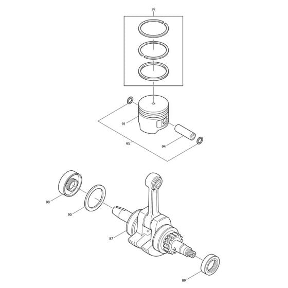 Crankshaft, Piston Assembly for Makita BCX3400 Brushcutter